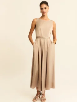Abito elegante smanicato in raso - BEIGE