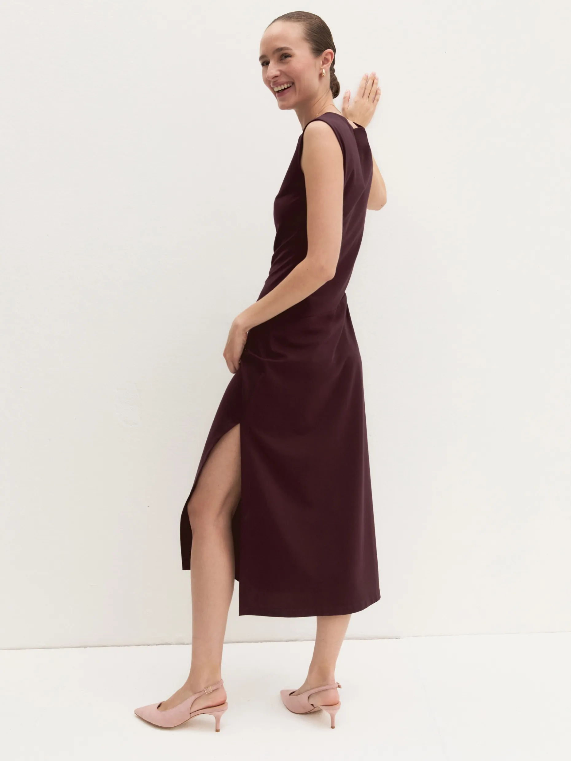 Abito midi smanicato - ROSSO VINO