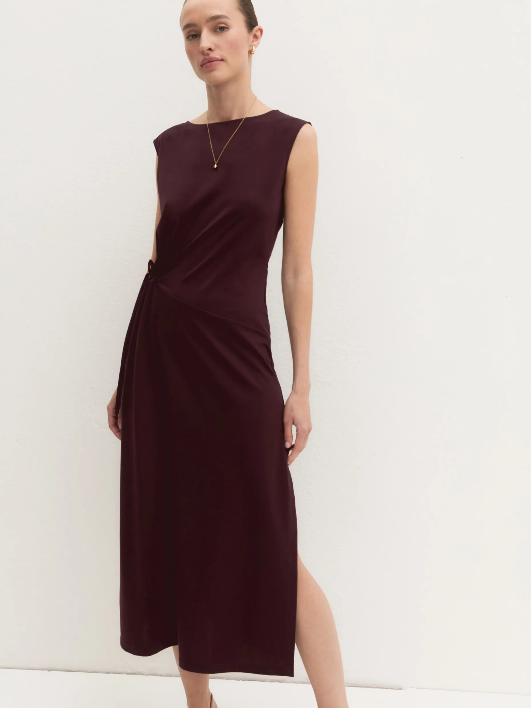 Abito midi smanicato - ROSSO VINO