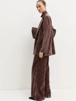 Blazer monopetto in velluto stretch - MARRONE