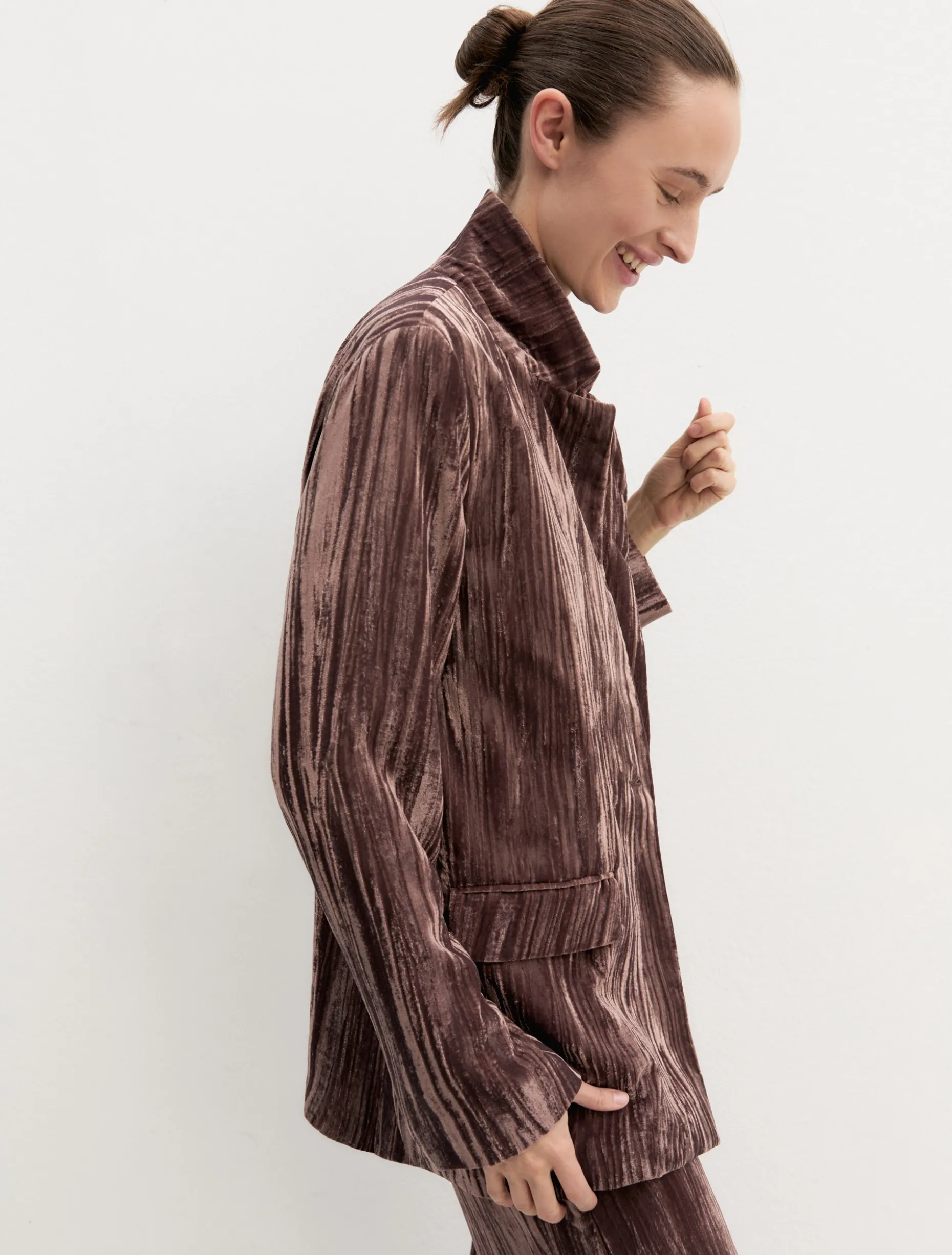 Blazer monopetto in velluto stretch - MARRONE