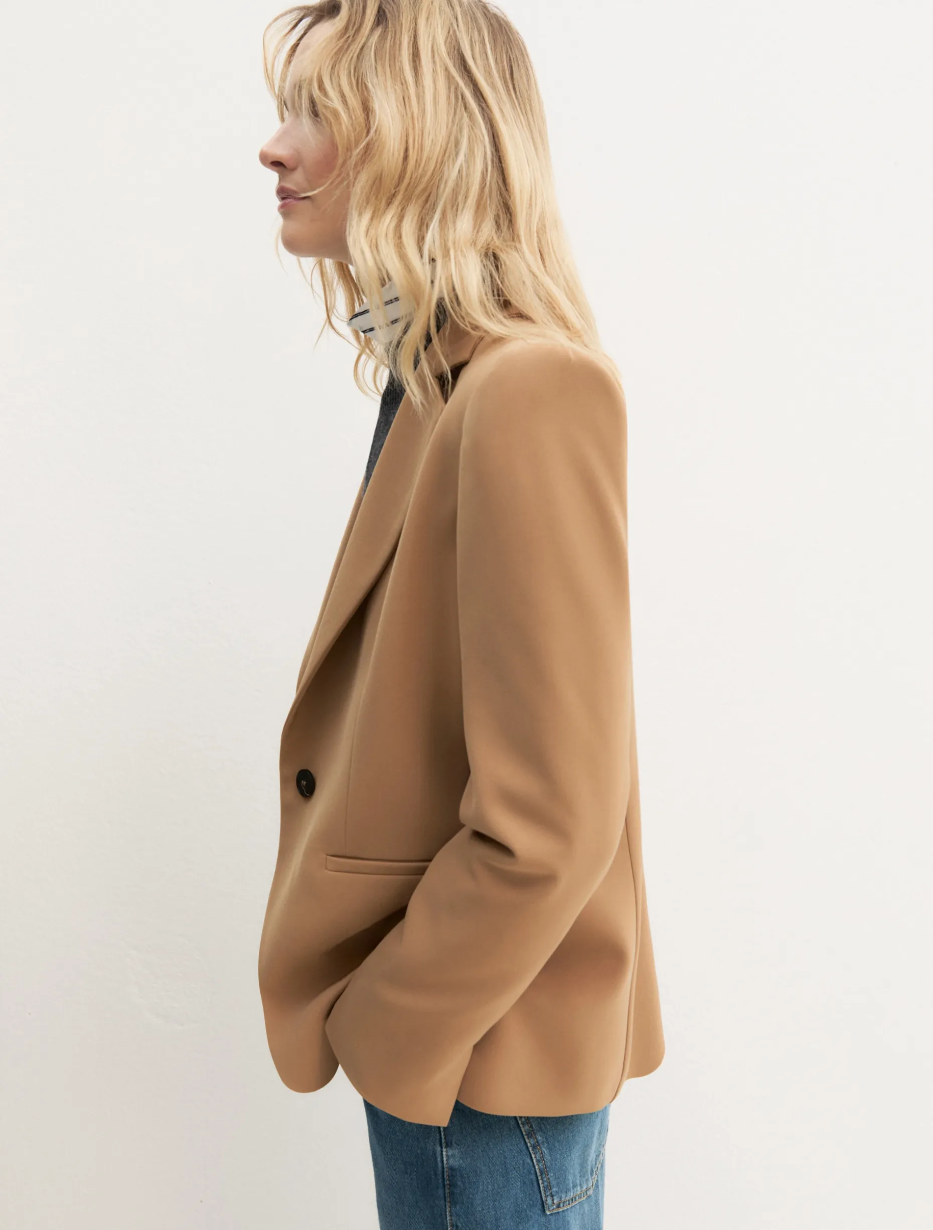 Blazer semiaderente in twill stretch - CAMMELLO