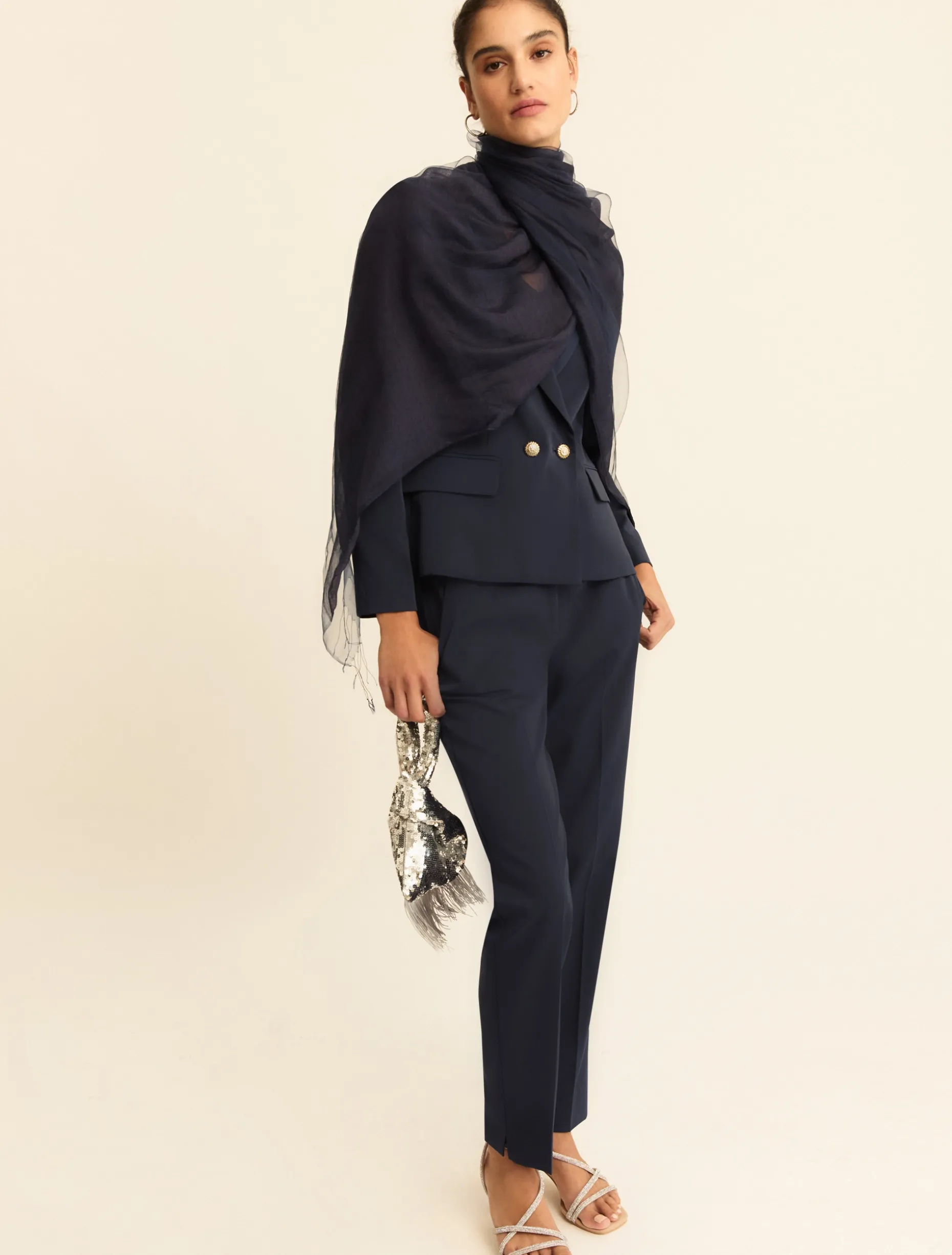 Blazer doppiopetto in faille stretch - BLU