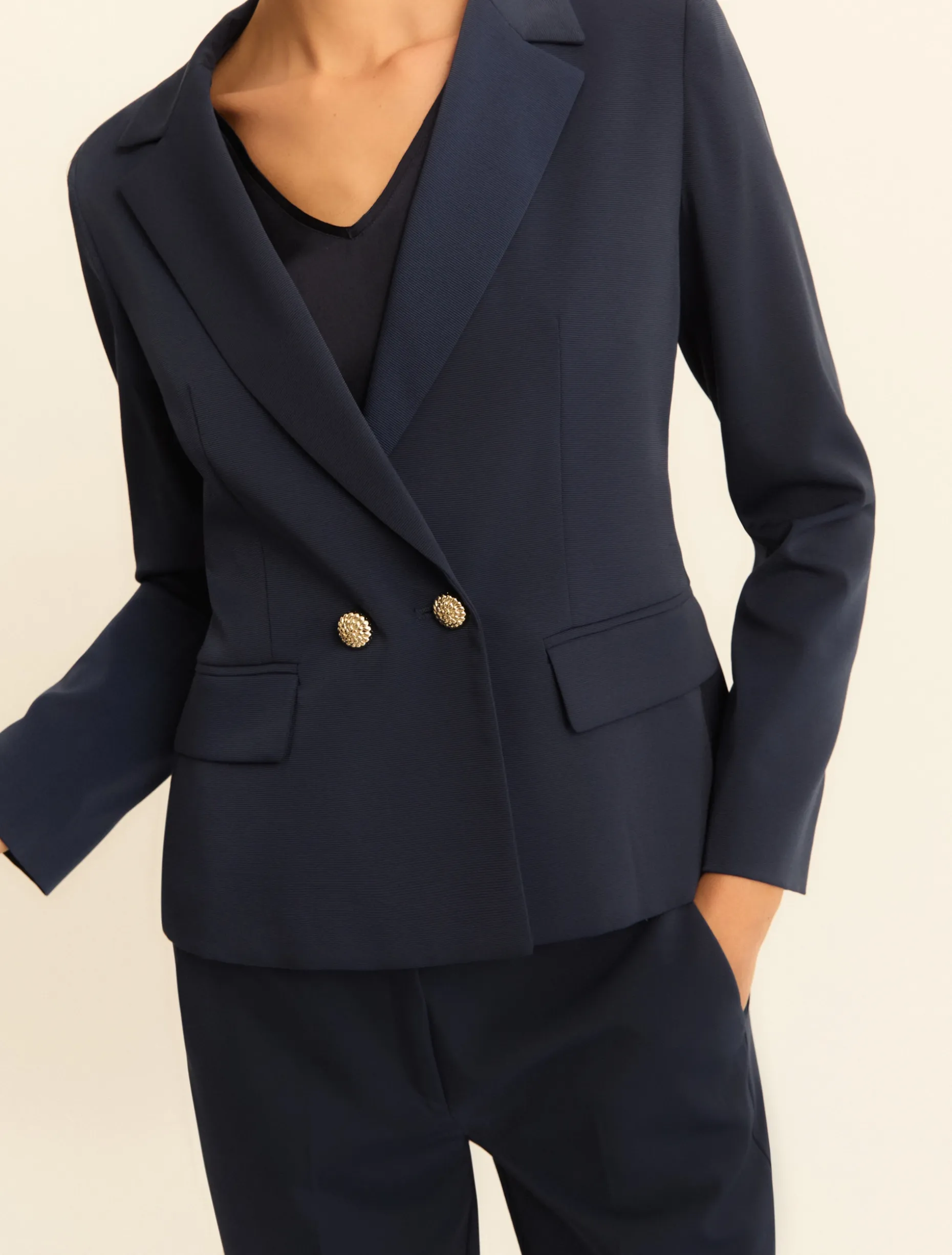 Blazer doppiopetto in faille stretch - BLU