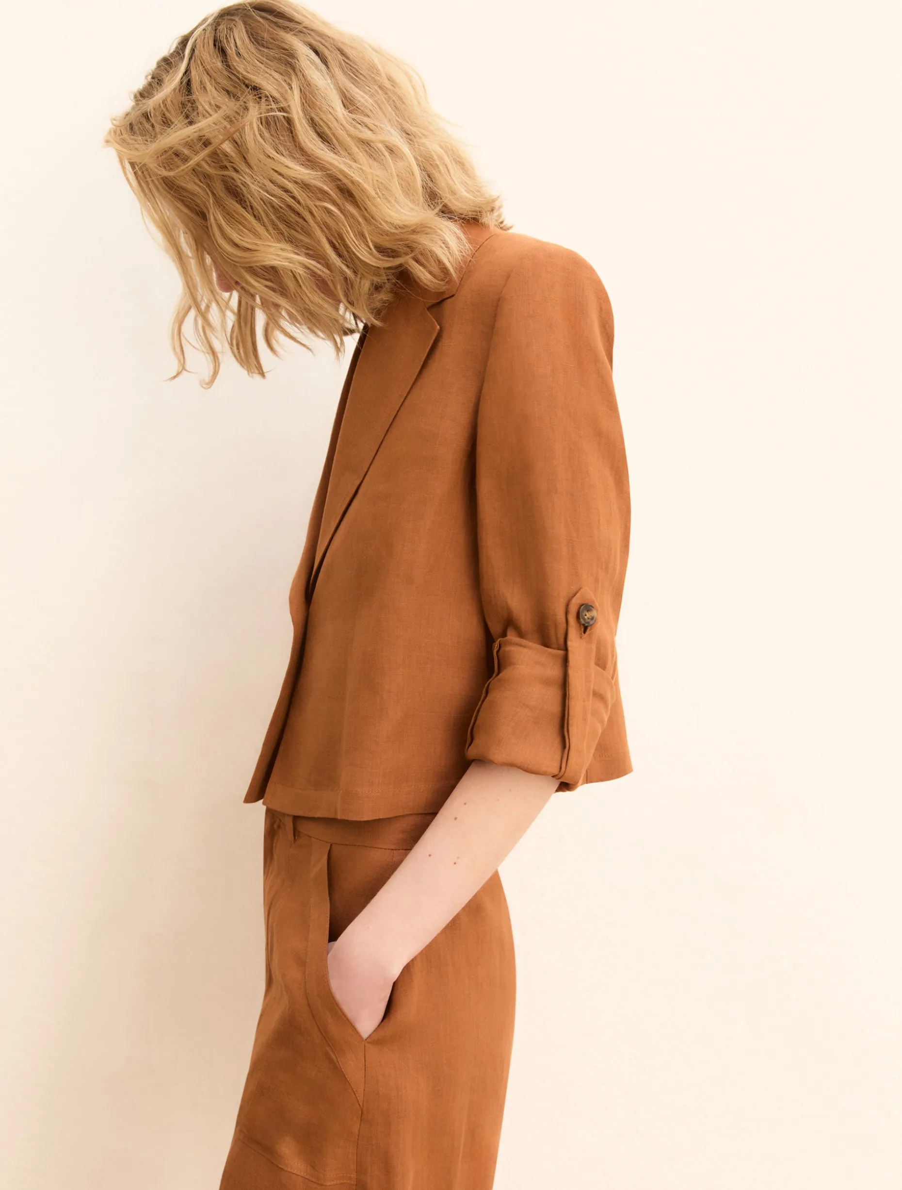 Blazer in lino con manica arrotolabile - TERRA