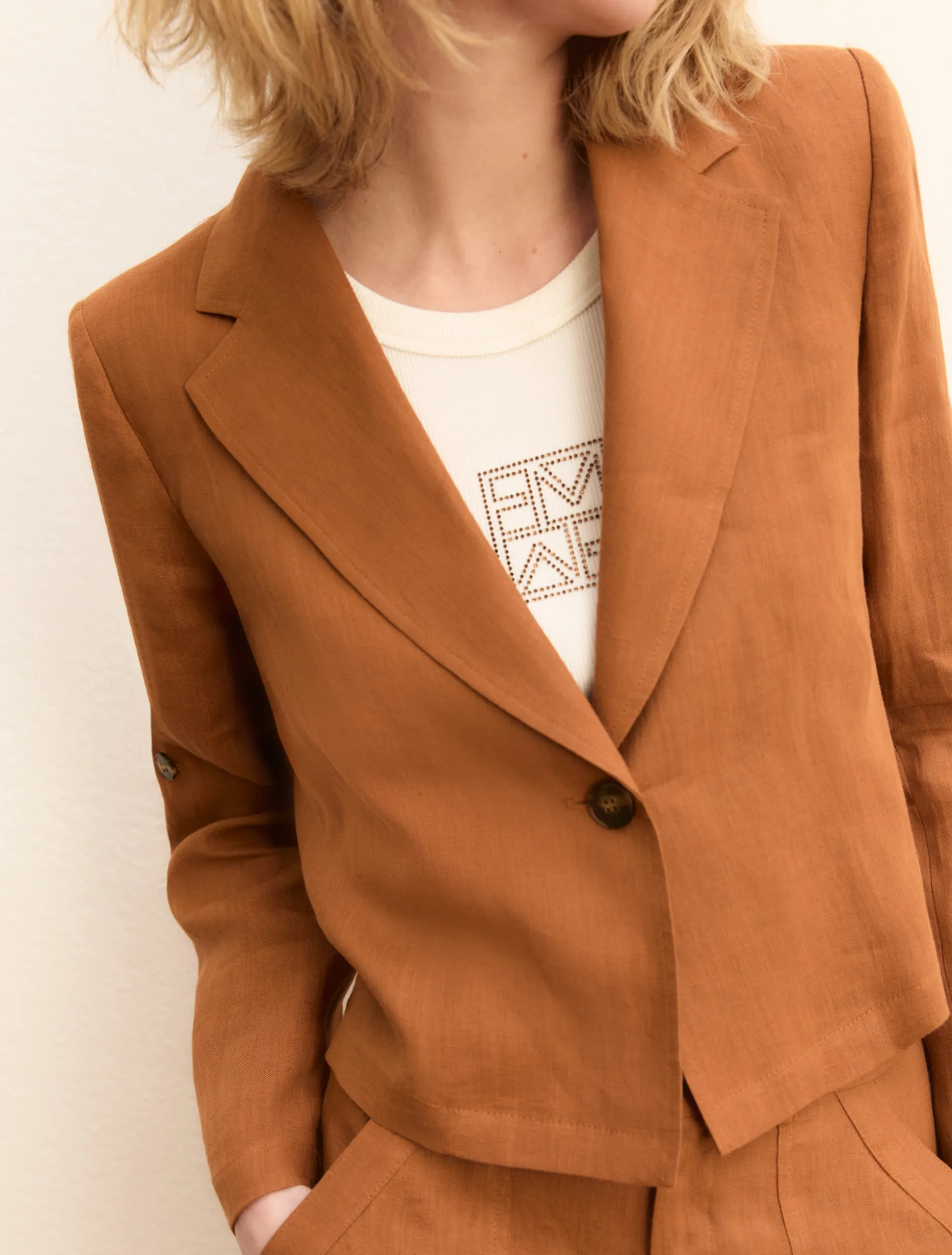 Blazer in lino con manica arrotolabile - TERRA