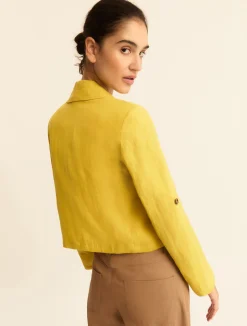 Blazer in lino con manica arrotolabile - SENAPE