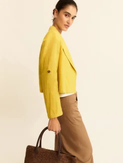 Blazer in lino con manica arrotolabile - SENAPE