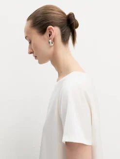 Blusa a maniche corte in raso leggero - AVORIO