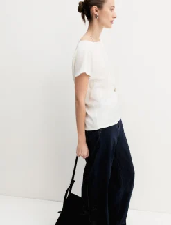 Blusa a maniche corte in raso leggero - AVORIO