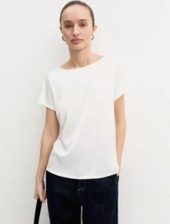 Blusa a maniche corte in raso leggero - AVORIO