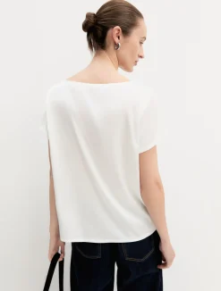 Blusa a maniche corte in raso leggero - AVORIO