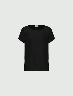 Blusa a maniche corte in raso leggero - NERO