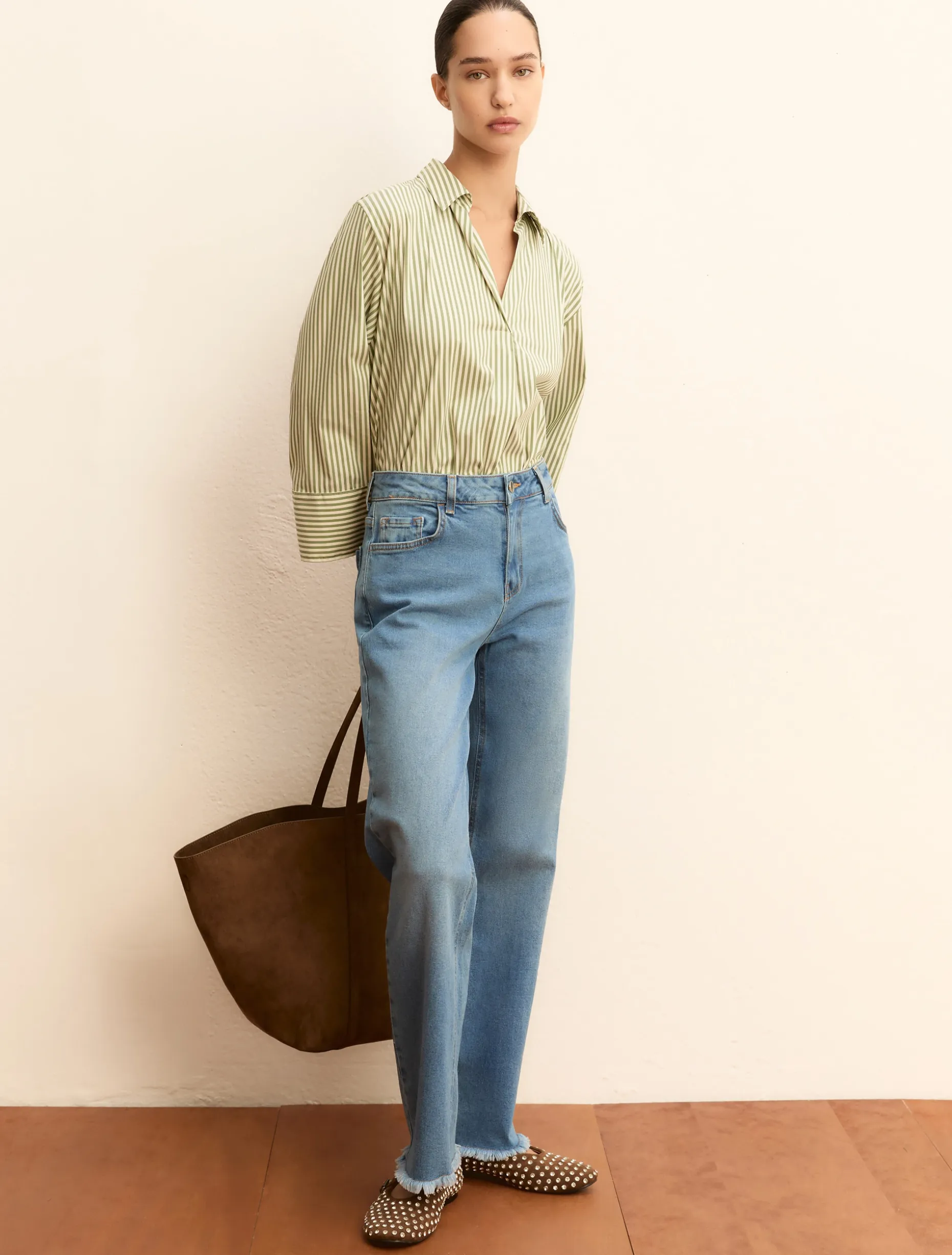 Blusa a polo in popeline - VERDE