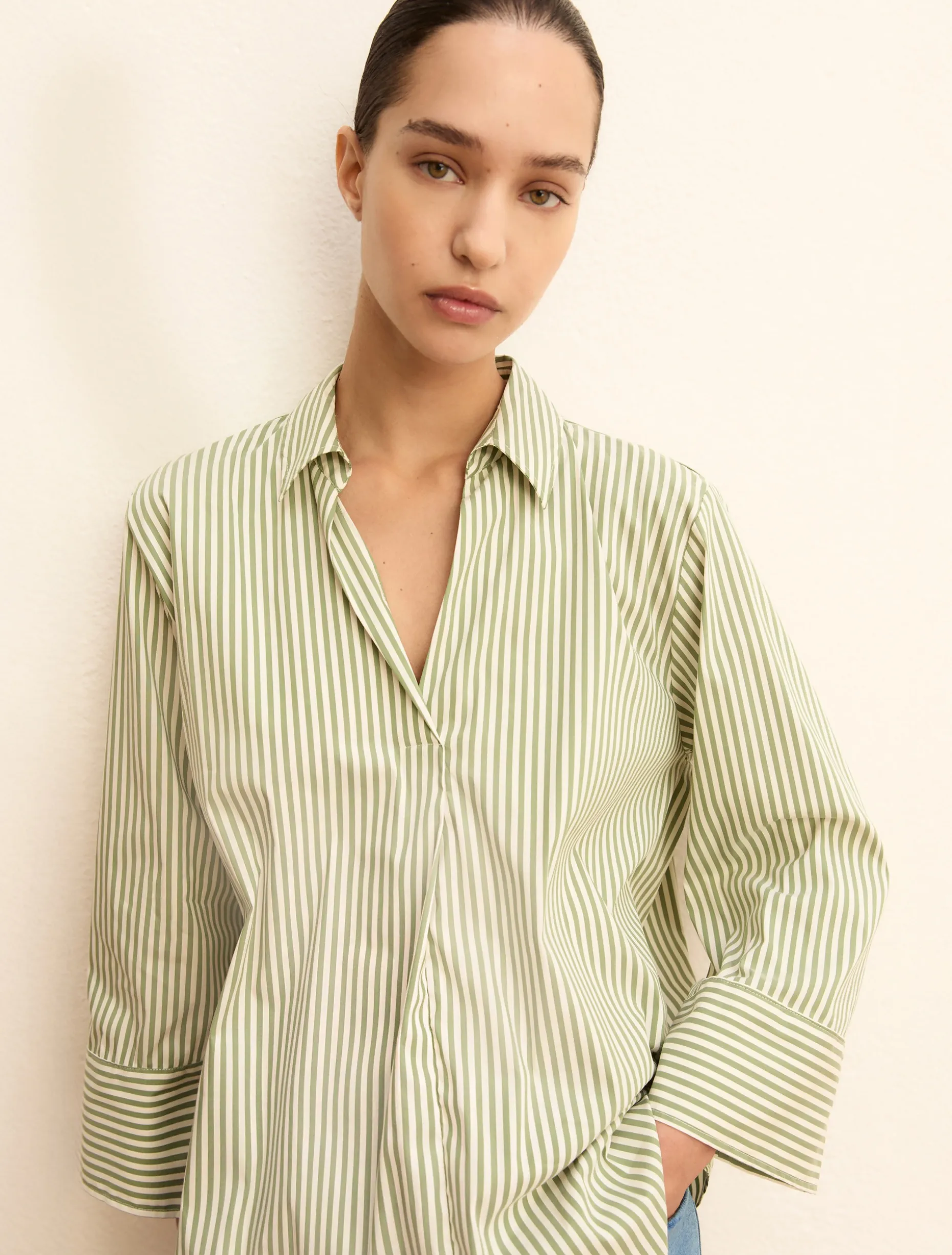 Blusa a polo in popeline - VERDE