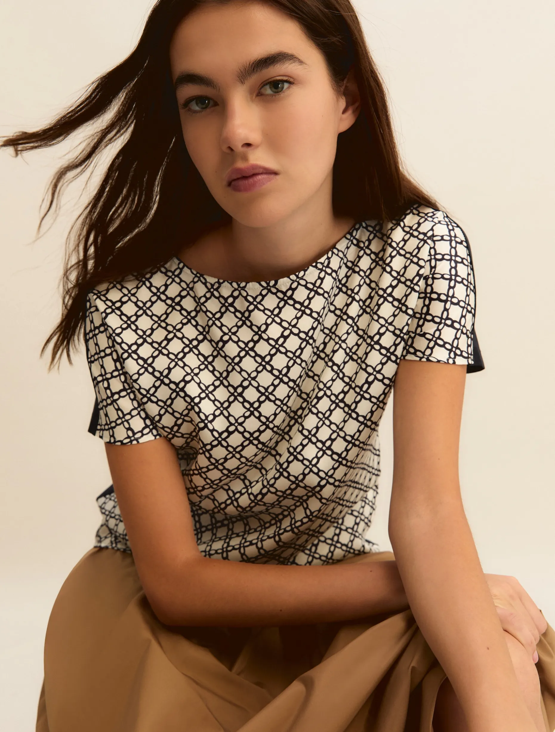 Blusa doppio materiale - BIANCO