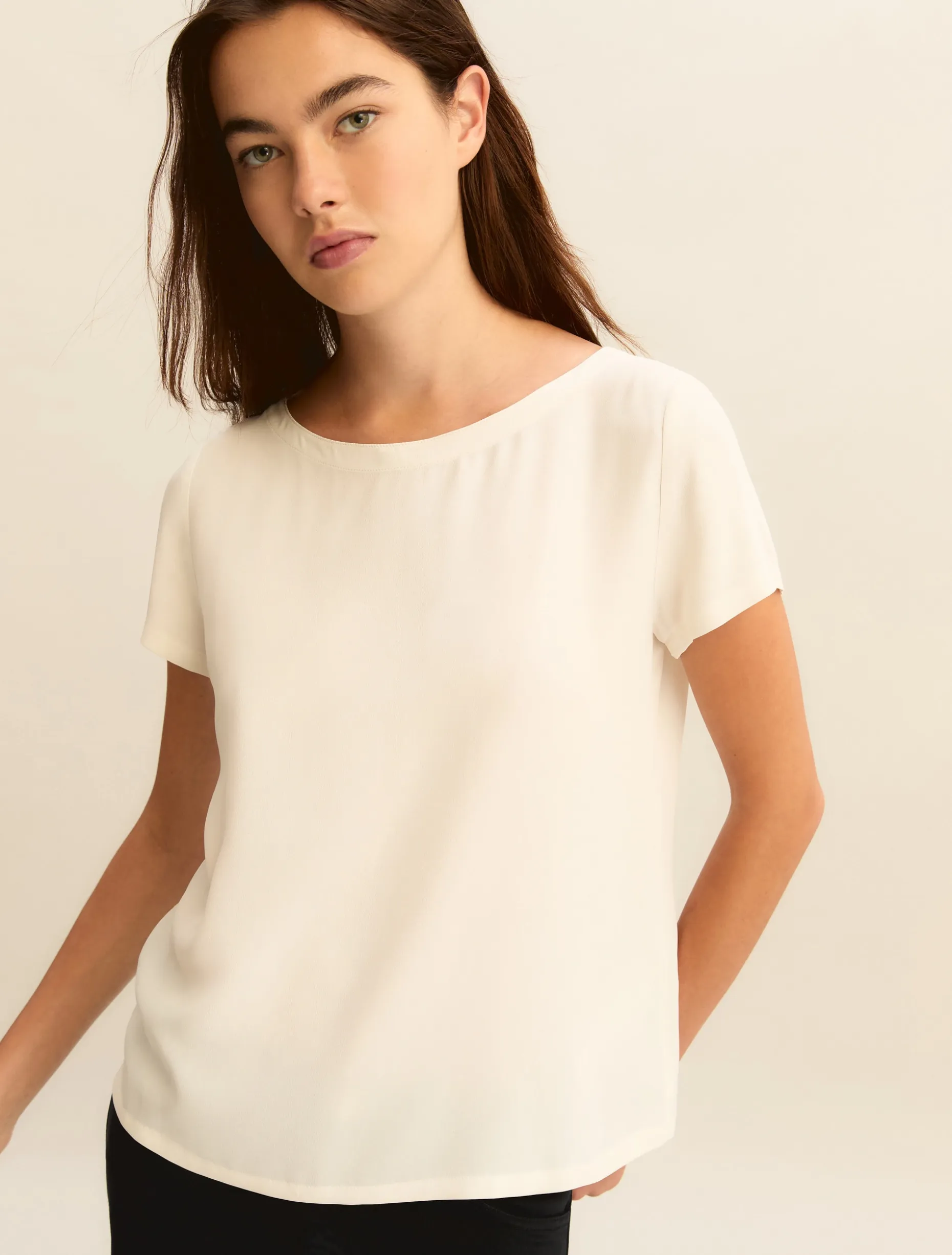 Blusa in crepe di misto seta - BIANCO LANA
