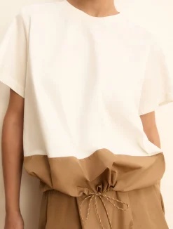 Blusa in jersey e taffetà - CAMMELLO