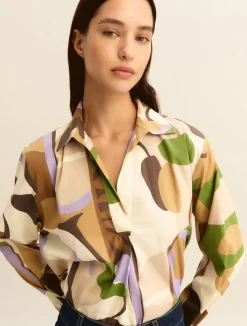 Blusa in popeline stampato - SABBIA
