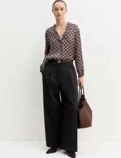 Blusa in raso stampato - TESTA DI MORO