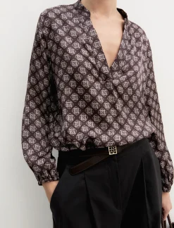 Blusa in raso stampato - TESTA DI MORO
