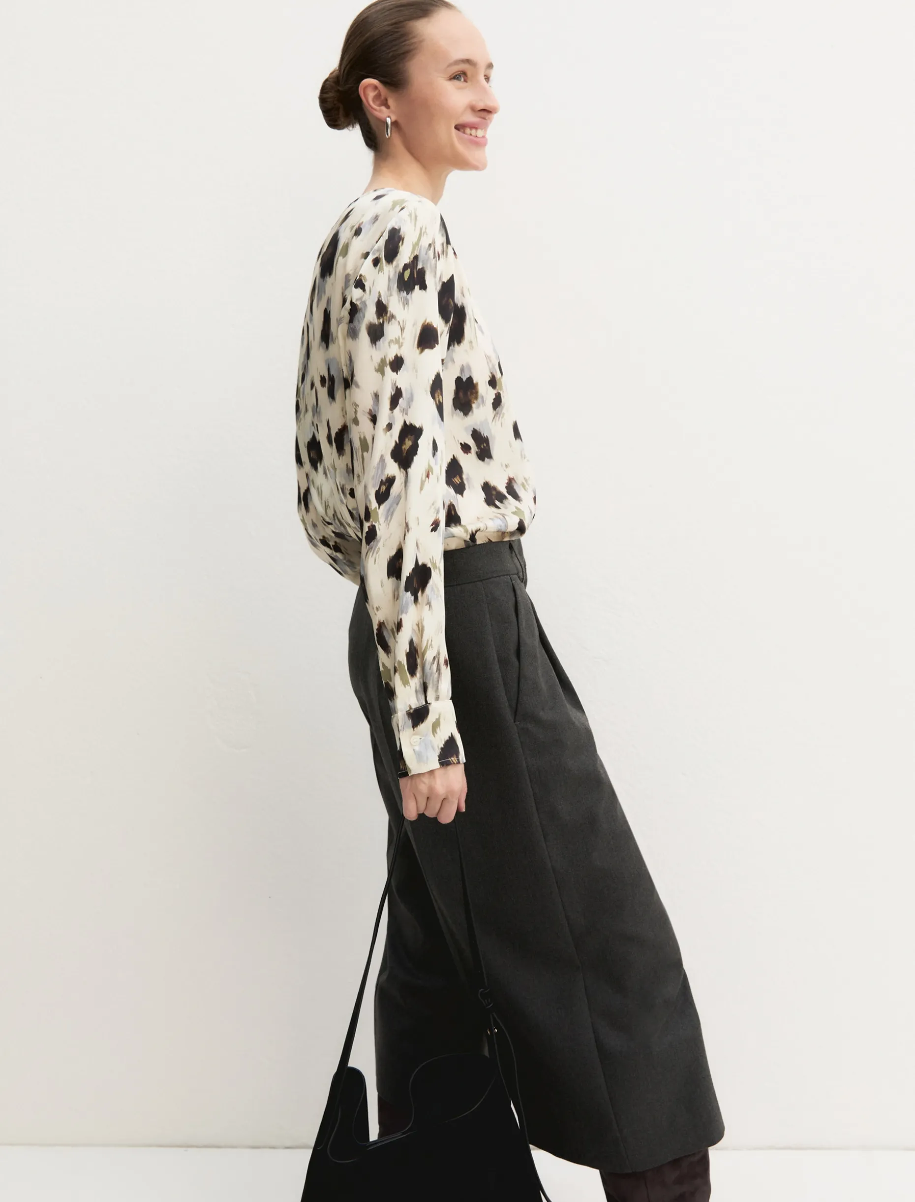 Blusa in twill stampato - BIANCO LANA