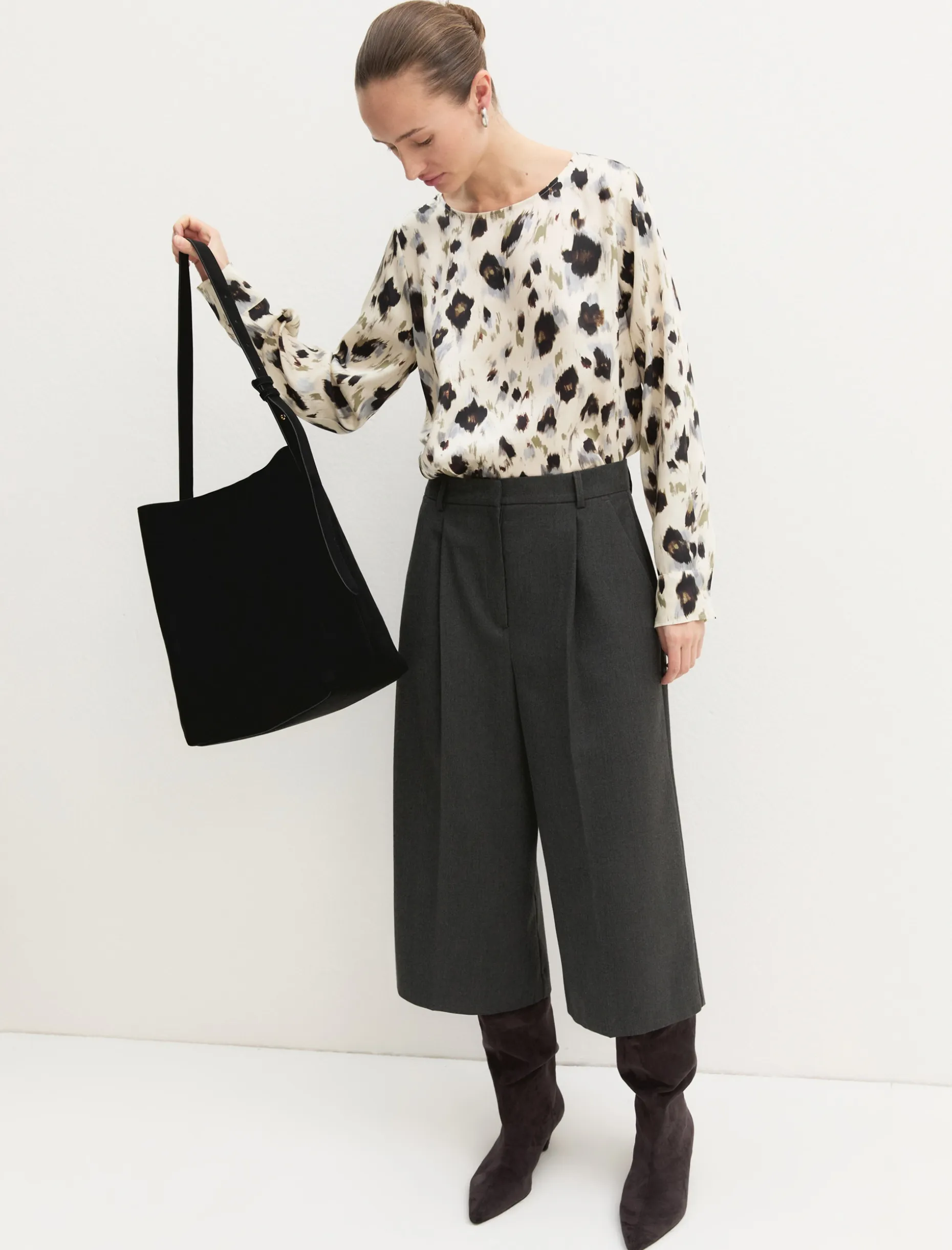 Blusa in twill stampato - BIANCO LANA