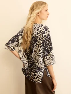 Blusa in twill stampato - BLU