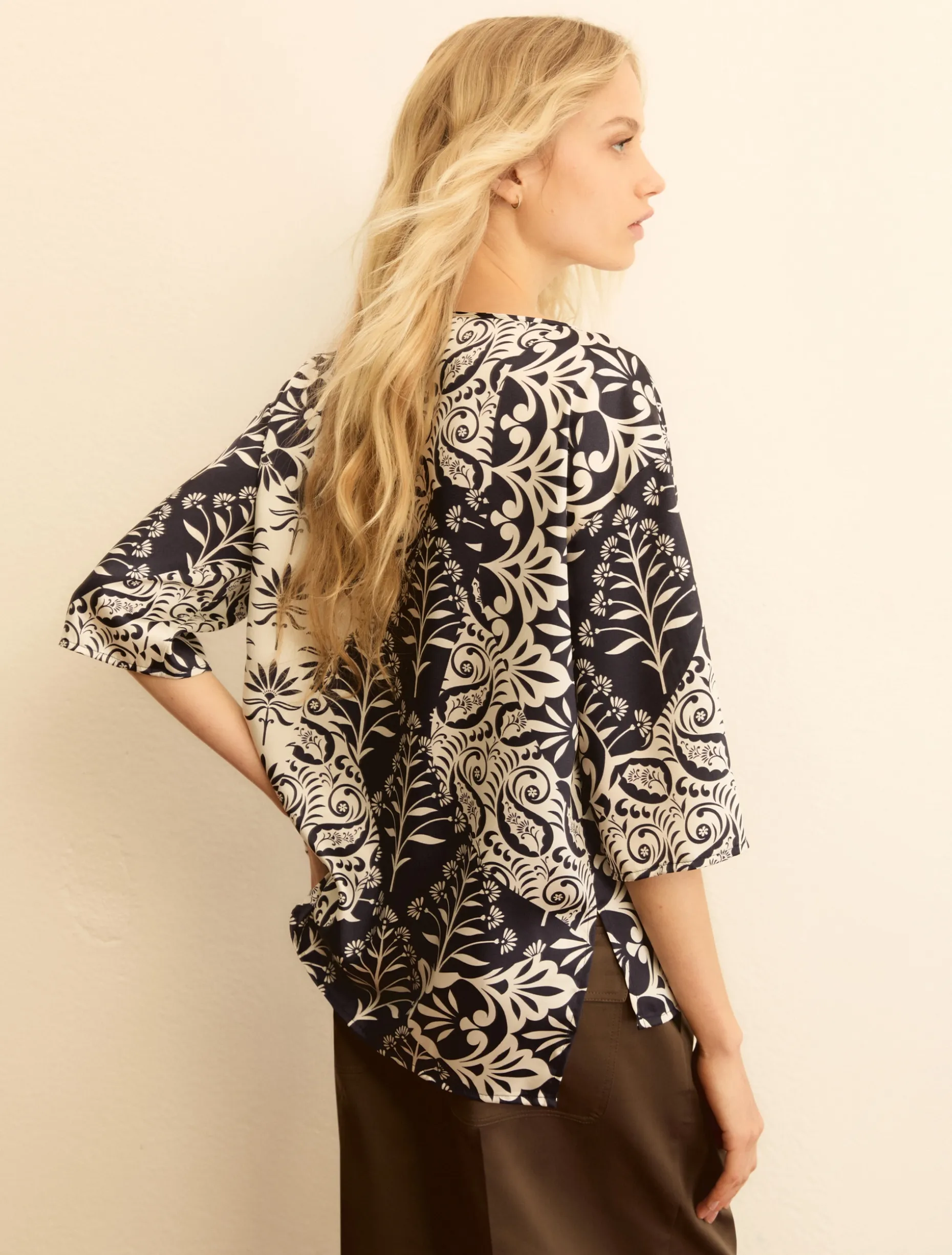 Blusa in twill stampato - BLU
