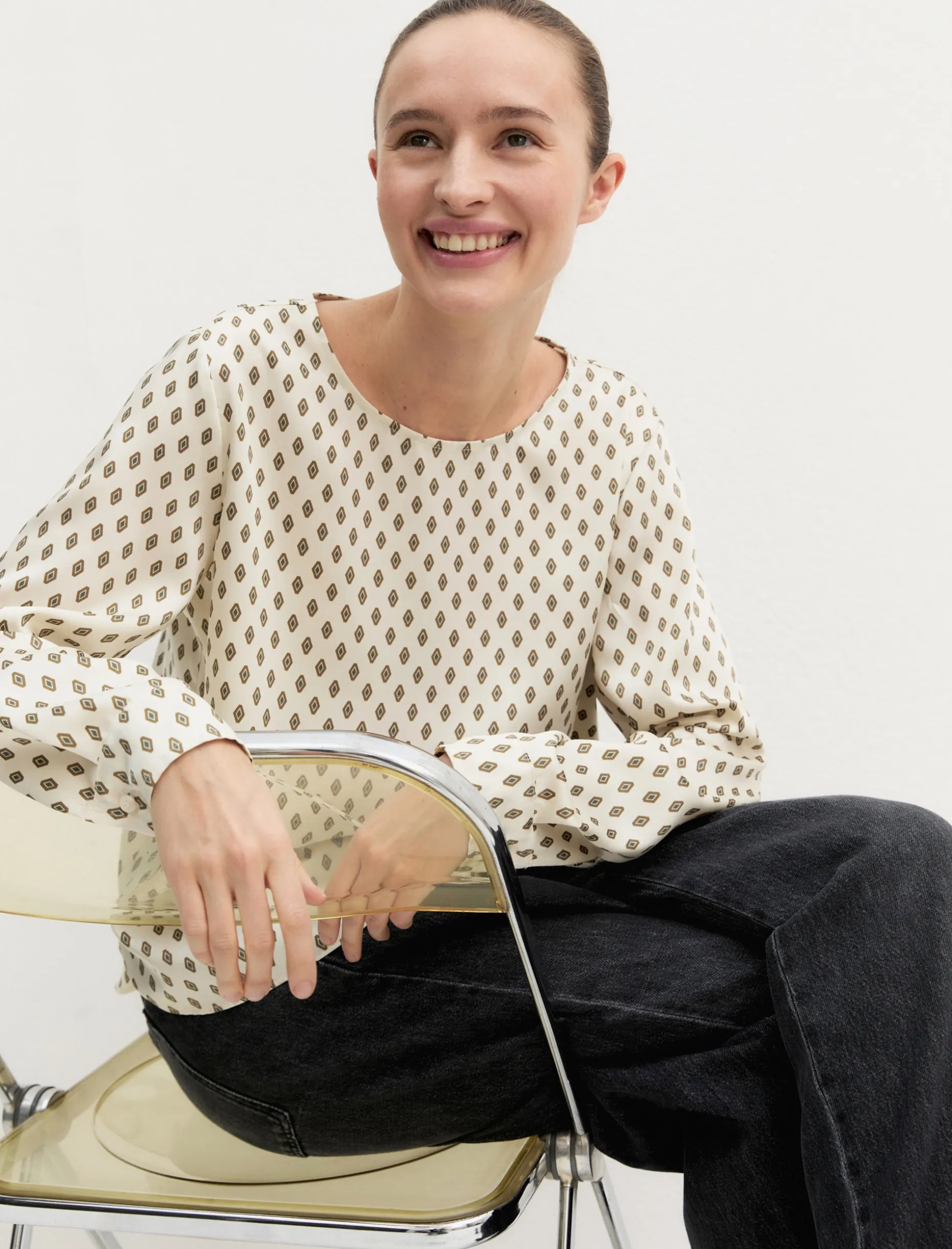 Blusa in twill stampato - BIANCO LANA