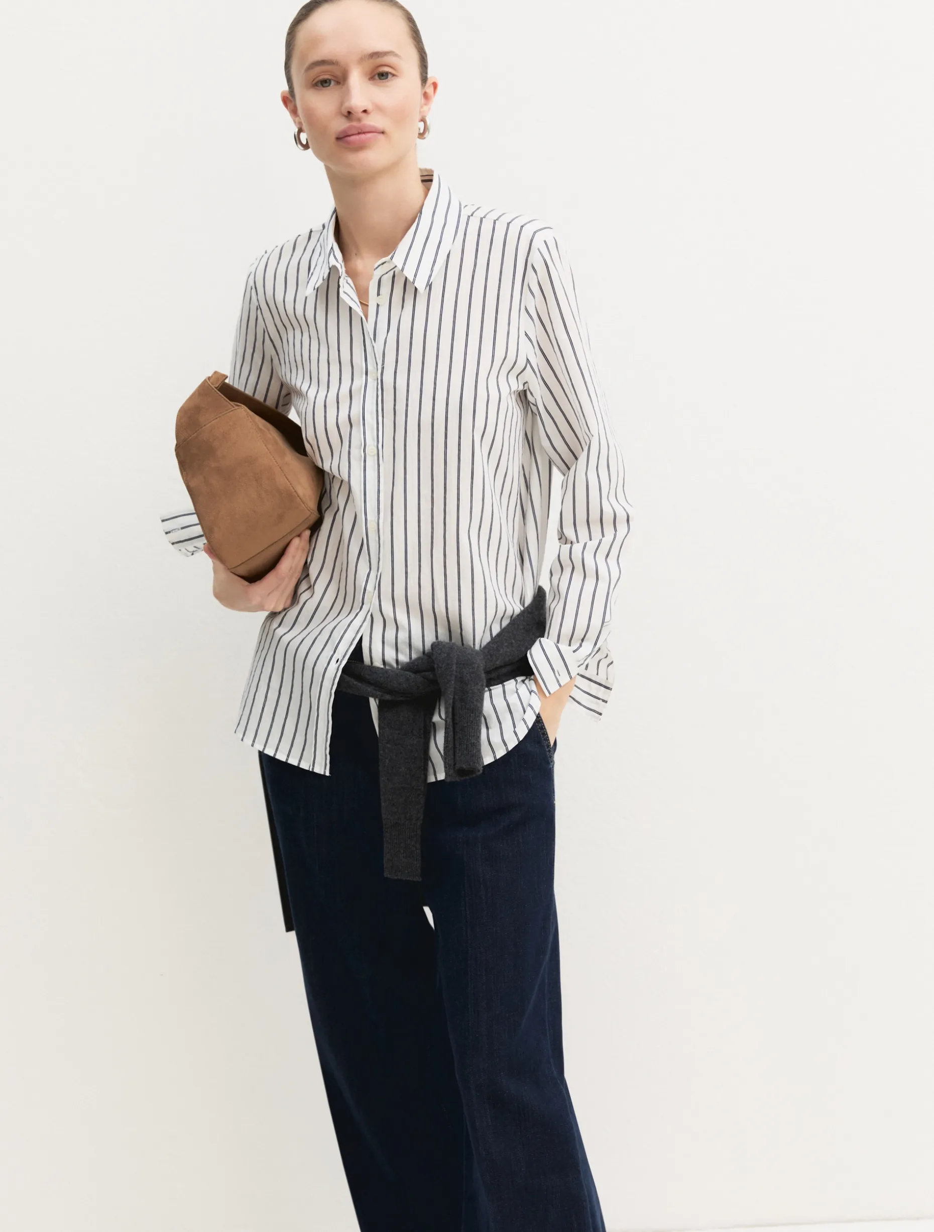 Camicia a maniche lunghe in misto cotone - BIANCO LANA