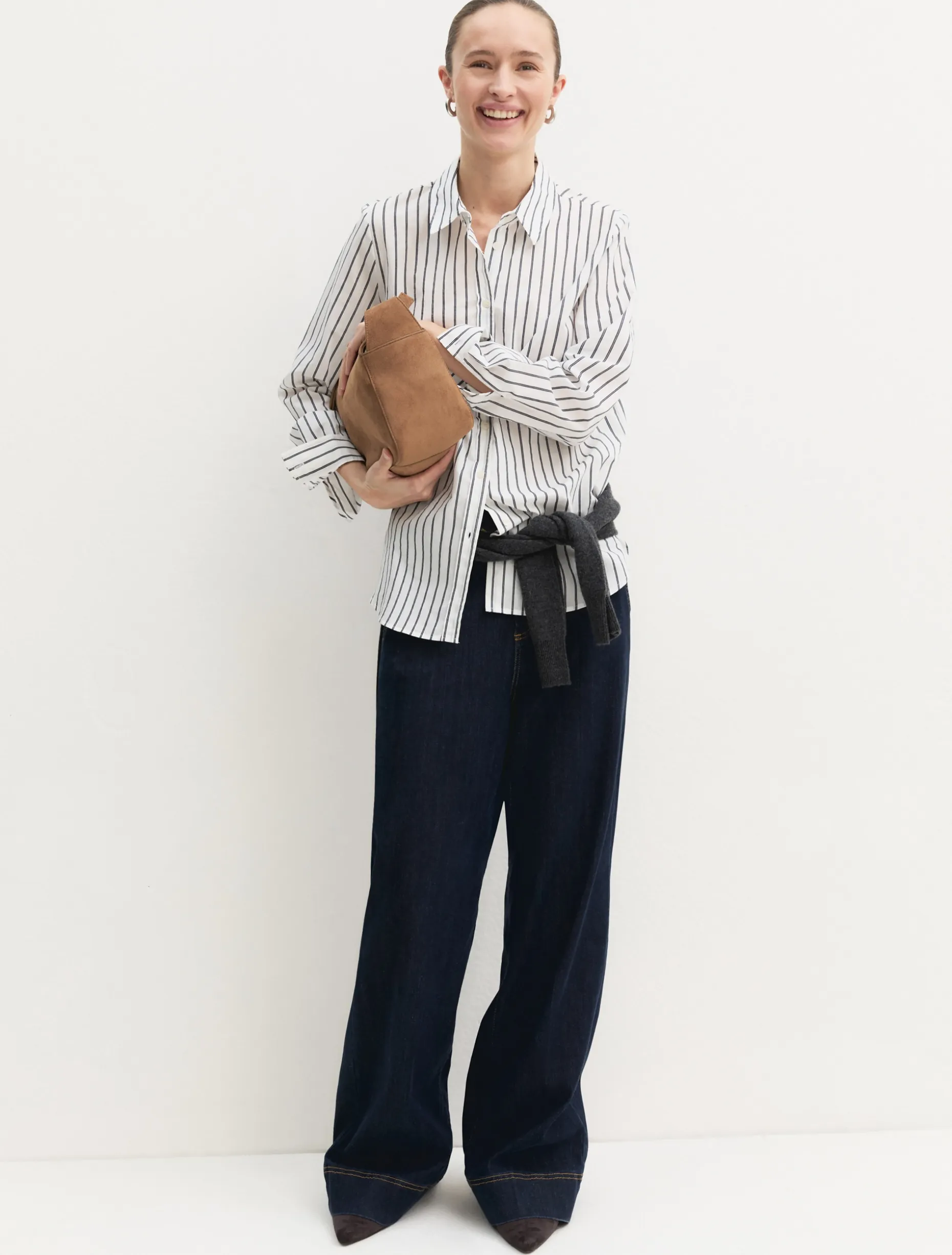 Camicia a maniche lunghe in misto cotone - BIANCO LANA