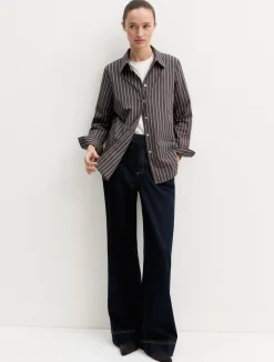 Camicia a maniche lunghe in misto cotone - TESTA DI MORO
