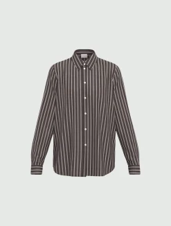 Camicia a maniche lunghe in misto cotone - TESTA DI MORO