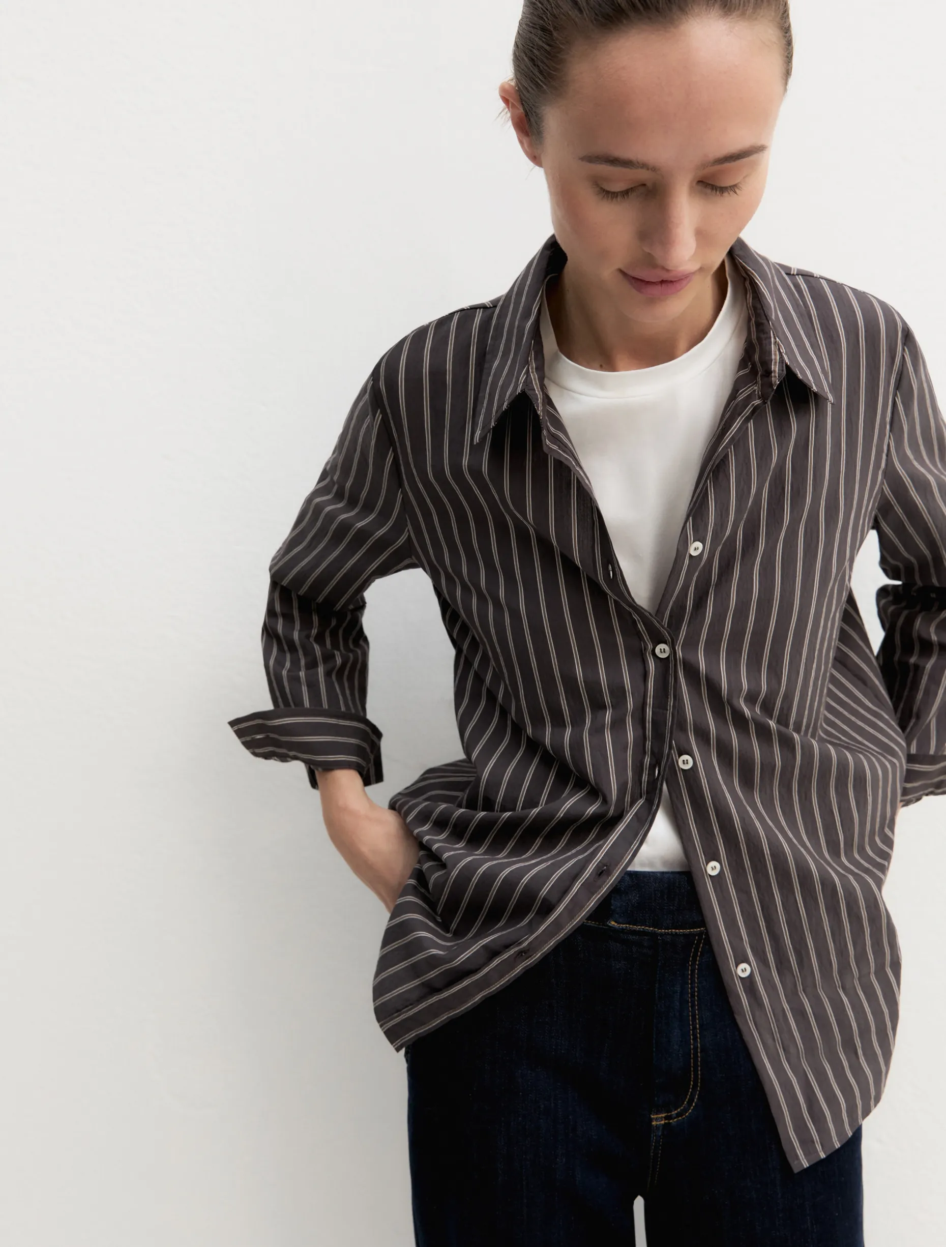 Camicia a maniche lunghe in misto cotone - TESTA DI MORO