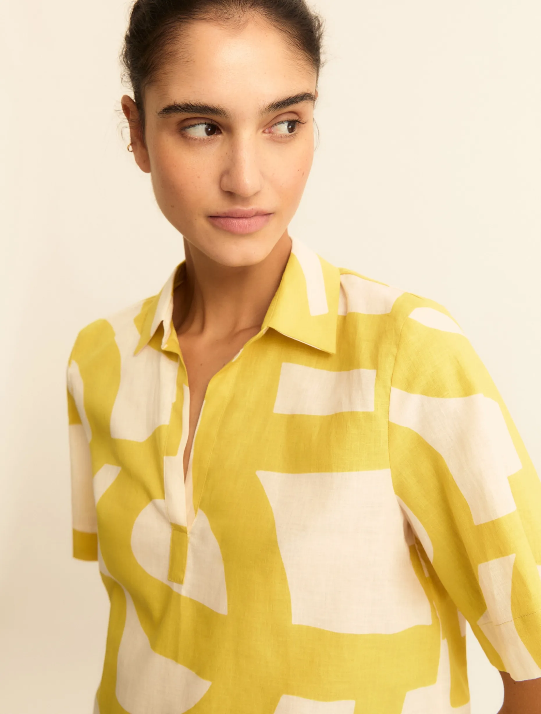 Camicia a polo in cotone e lino - SENAPE