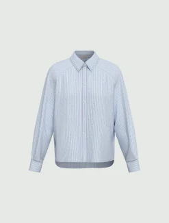Camicia ampia in popeline stretch - AZZURRO
