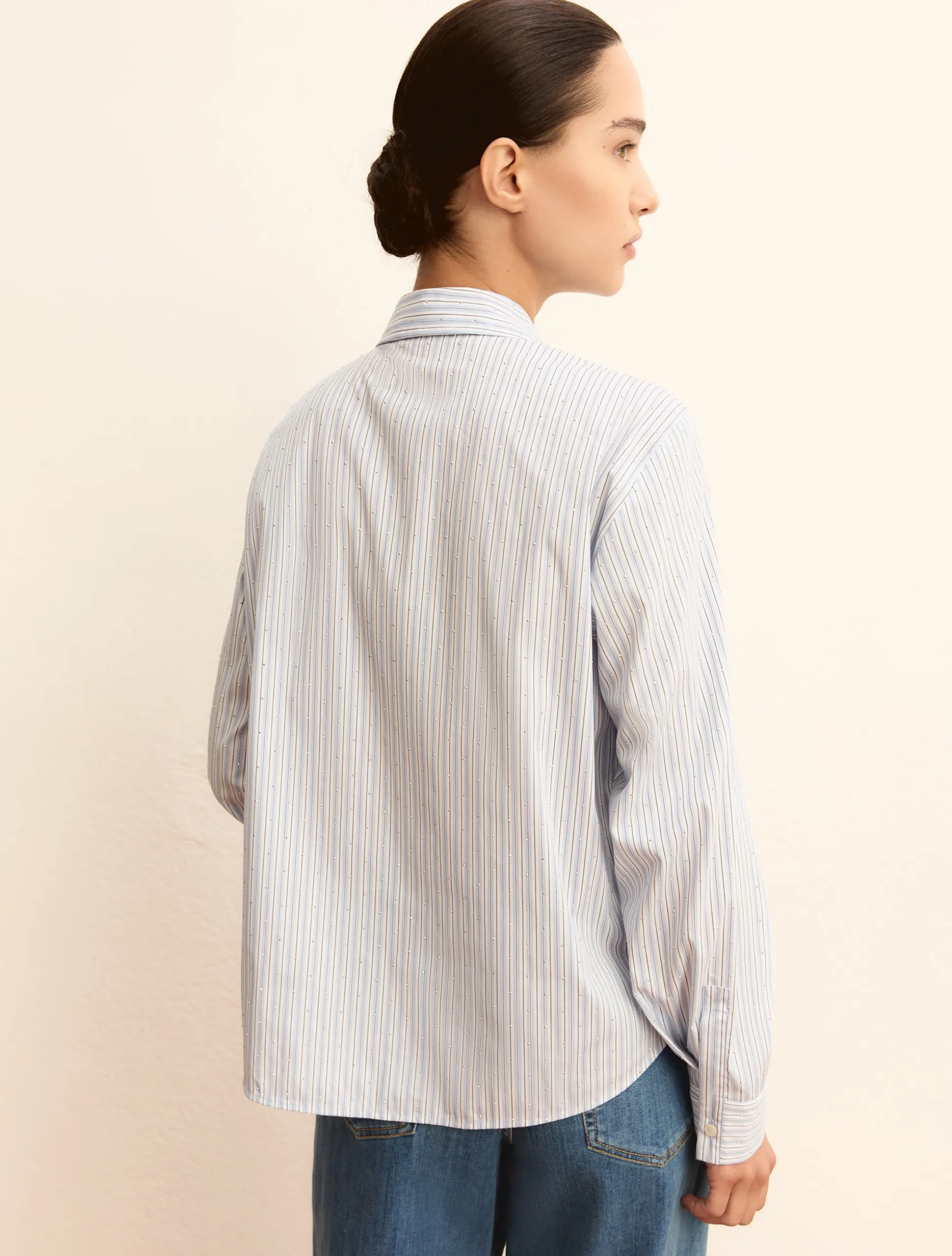 Camicia ampia in popeline stretch - AZZURRO