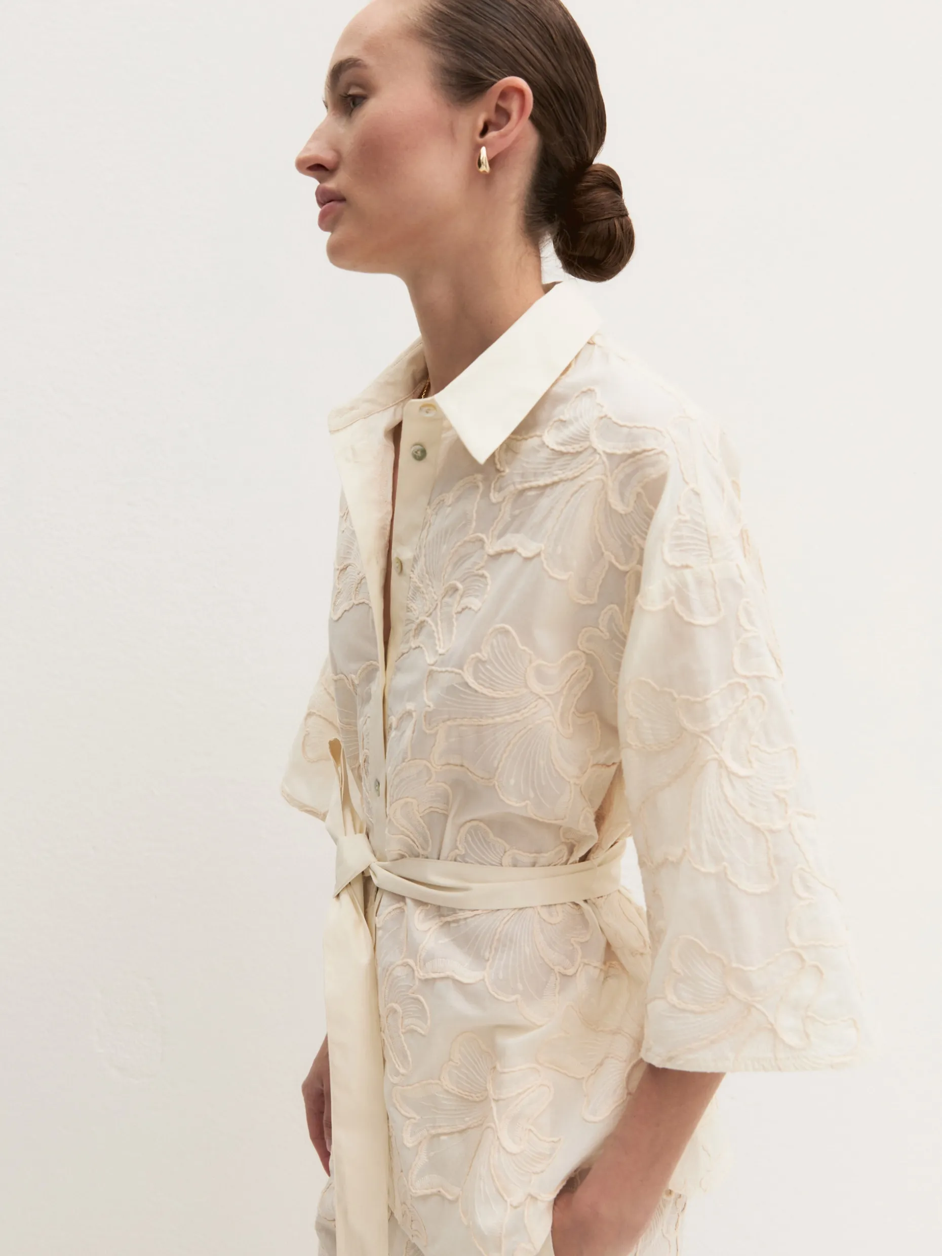 Camicia con cintura abbinata - PANNA