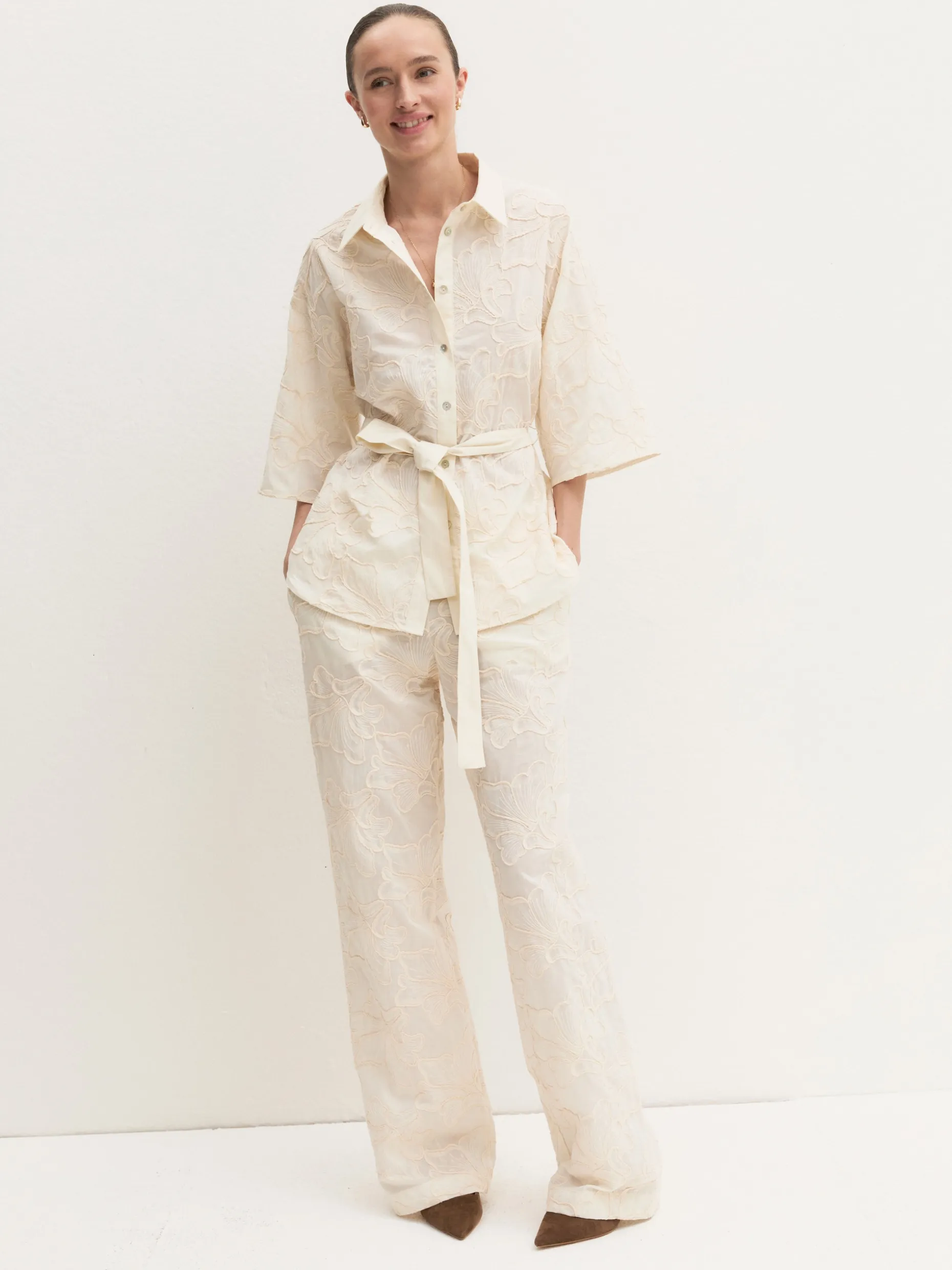Camicia con cintura abbinata - PANNA