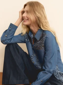 Camicia con davanti in pizzo - BLU