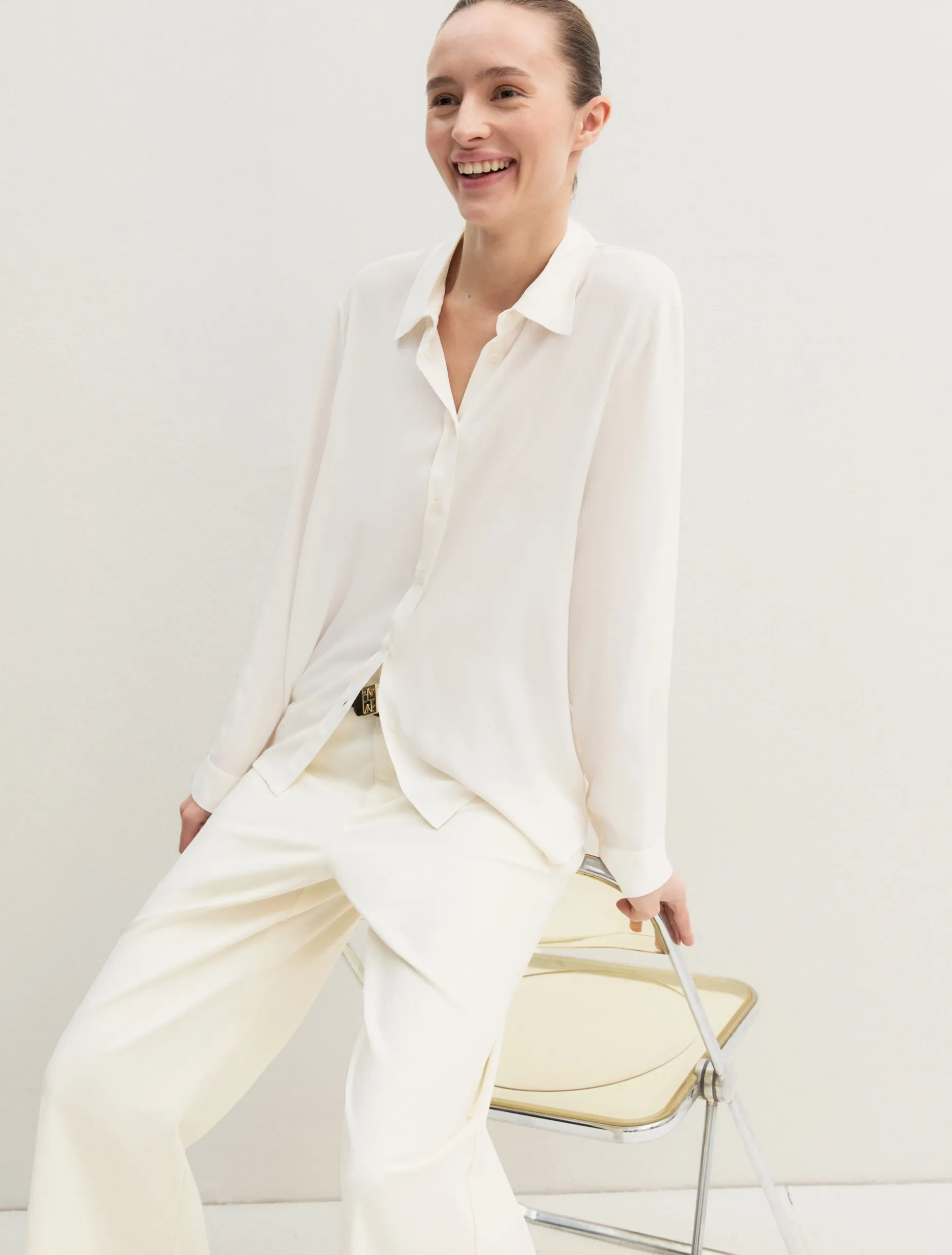 Camicia dritta in misto seta - BIANCO LANA