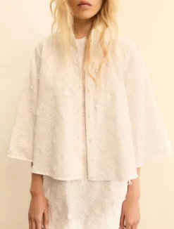 Camicia in popeline ricamato - BIANCO
