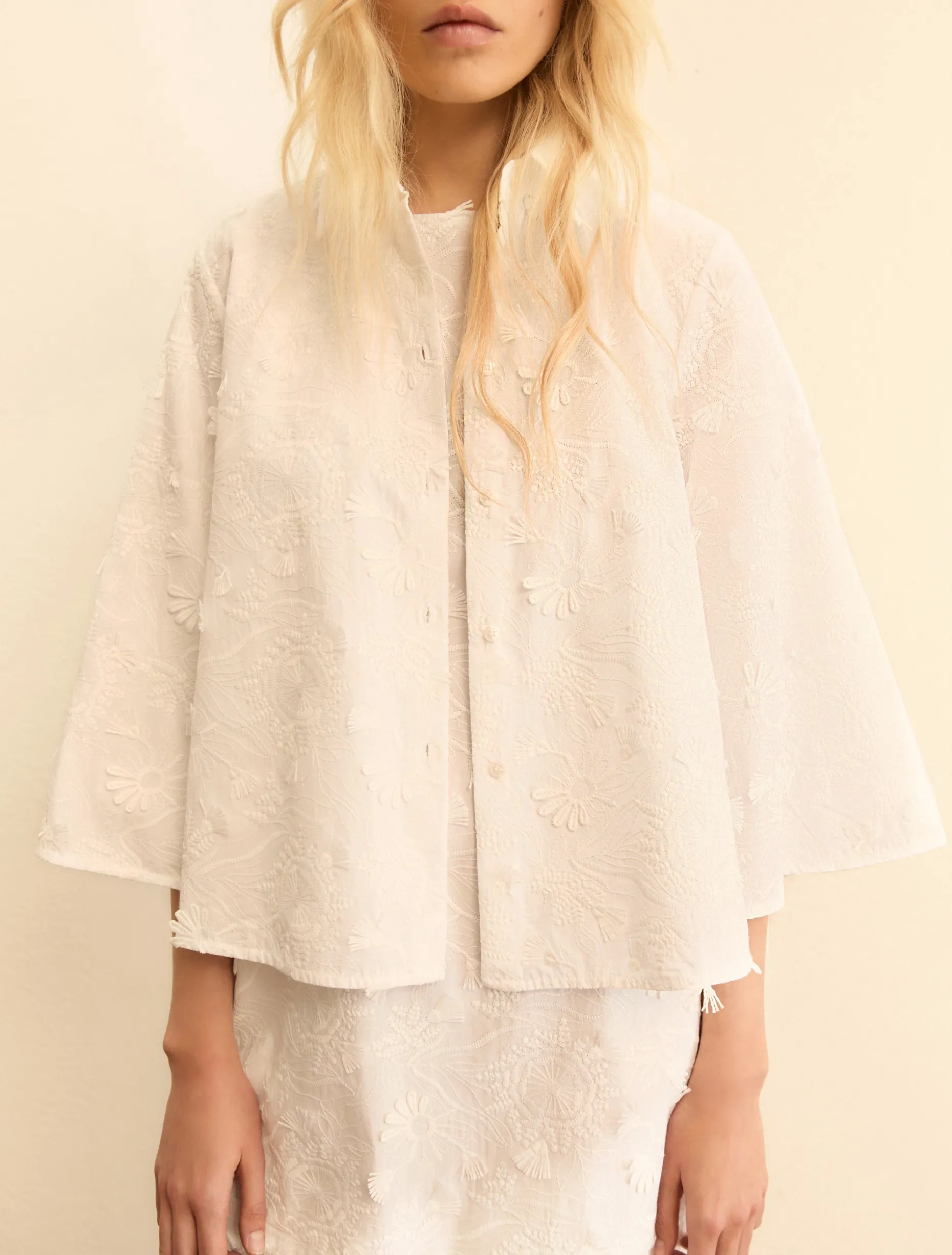 Camicia in popeline ricamato - BIANCO