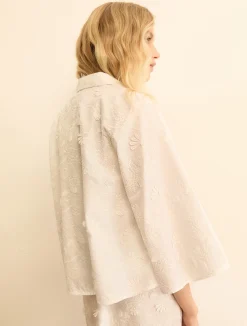 Camicia in popeline ricamato - BIANCO