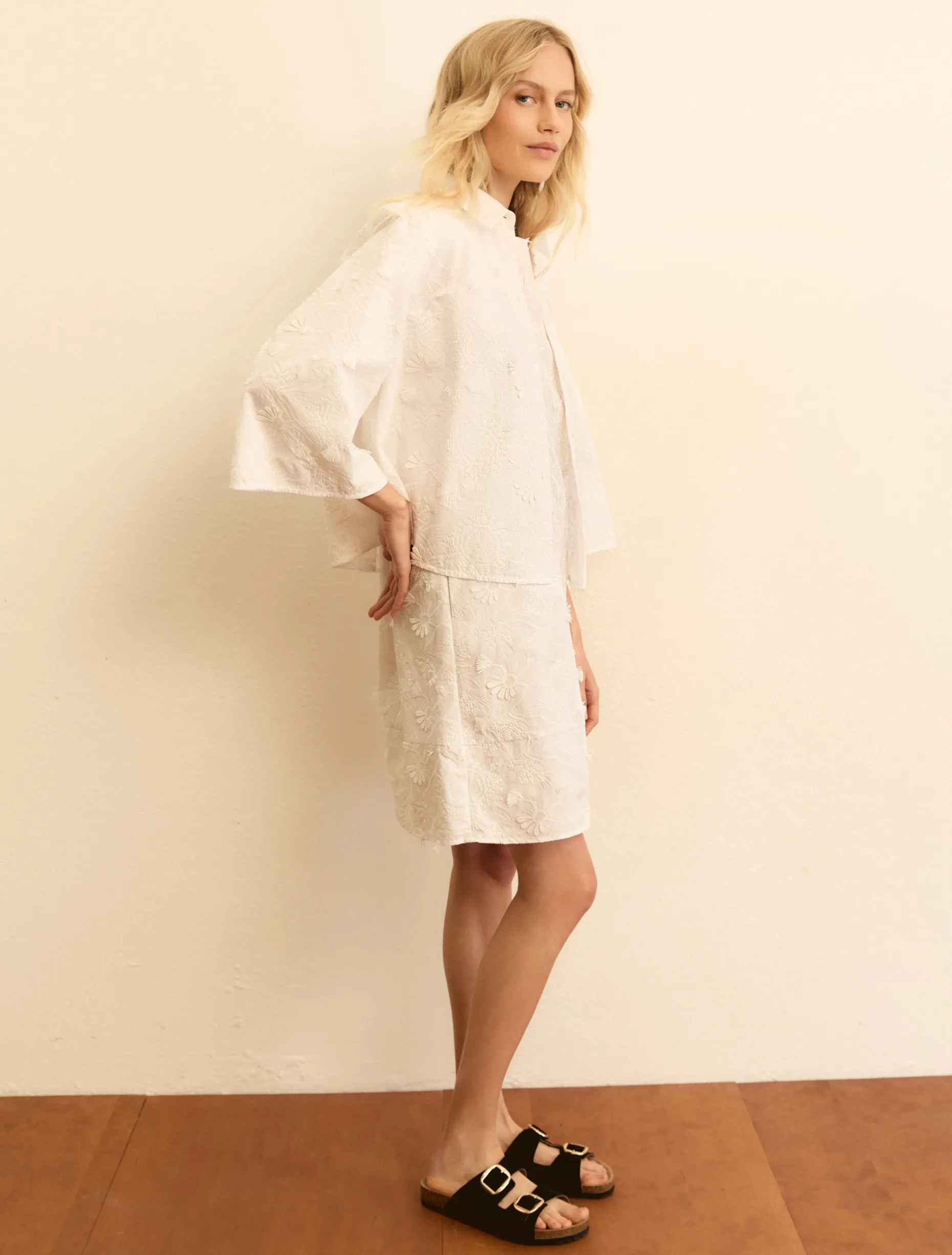 Camicia in popeline ricamato - BIANCO