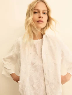Camicia in popeline ricamato - BIANCO