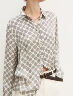 Camicia in raso stampato - BIANCO LANA