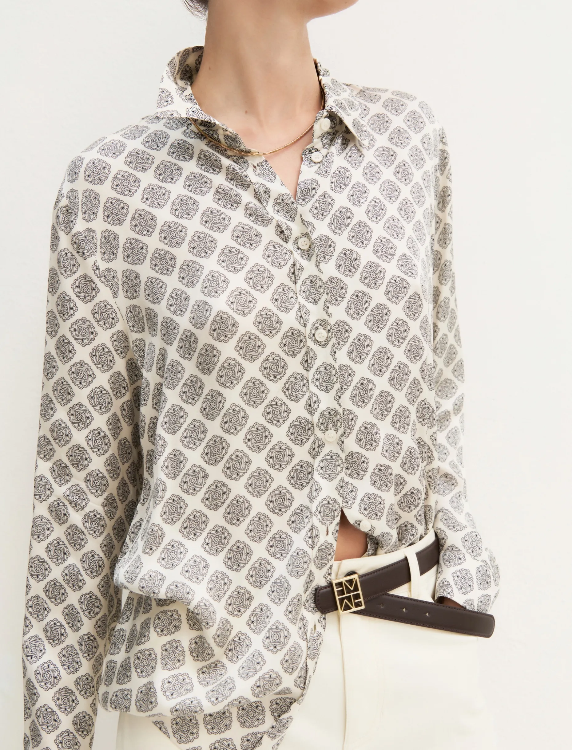 Camicia in raso stampato - BIANCO LANA