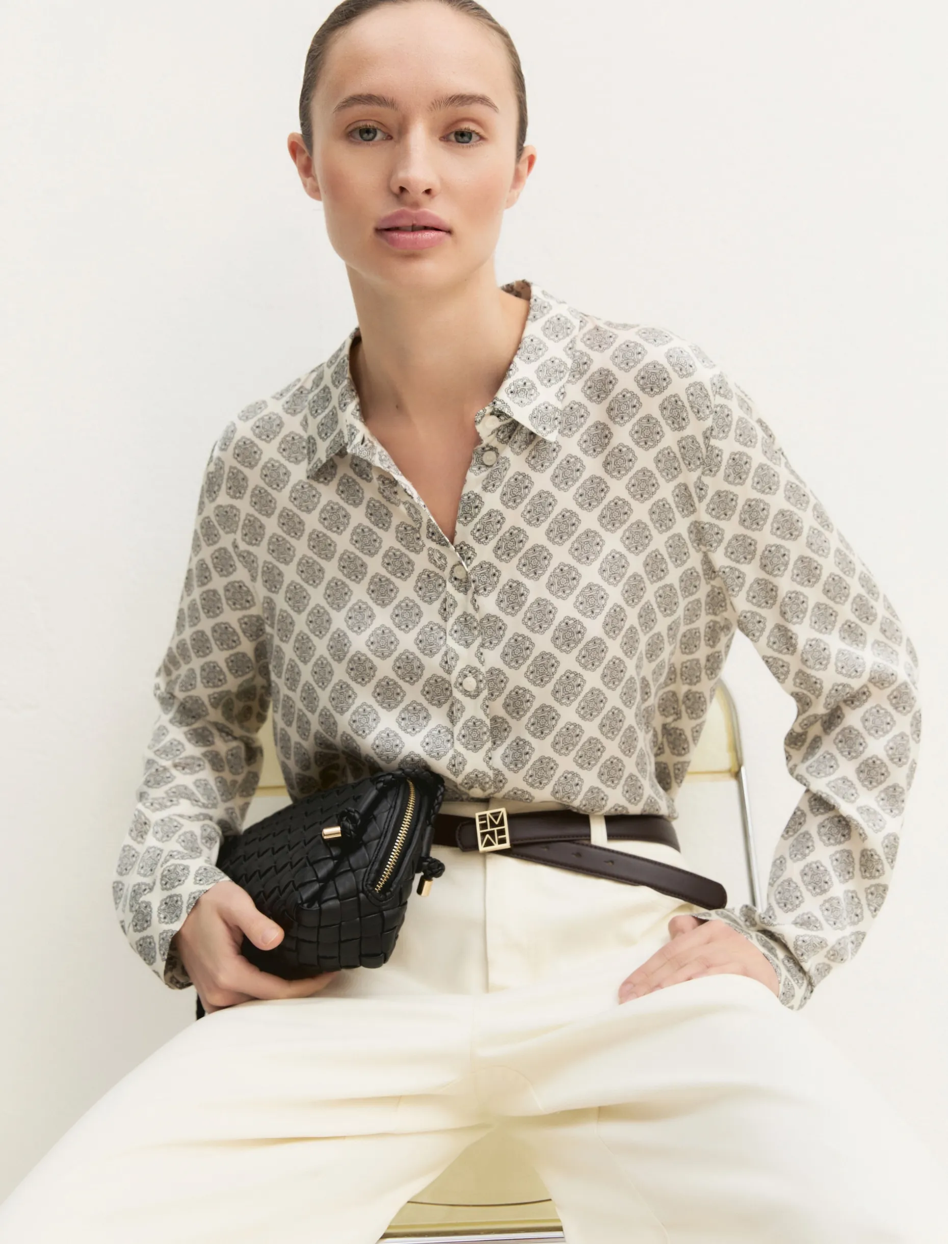 Camicia in raso stampato - BIANCO LANA